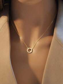 1pc Stylish Pendant Necklace For Women Made Of Sterling Silver Ring With Zirconia. It Features A Classic And Luxurious Style And Is Suitable For Daily Wear, Music Festivals, Vacations. It's Also A Perfect Gift For Girlfriends On Thanksgiving Day. - Small Circle - View 2