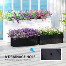 Outsunny Set Of 2 Hanging Flower Boxes, 50 Cm Long, Rattan Look Flower Pot With Drainage Holes And Hooks, Railing Box For Fence Balcony Garden - Black - View 6