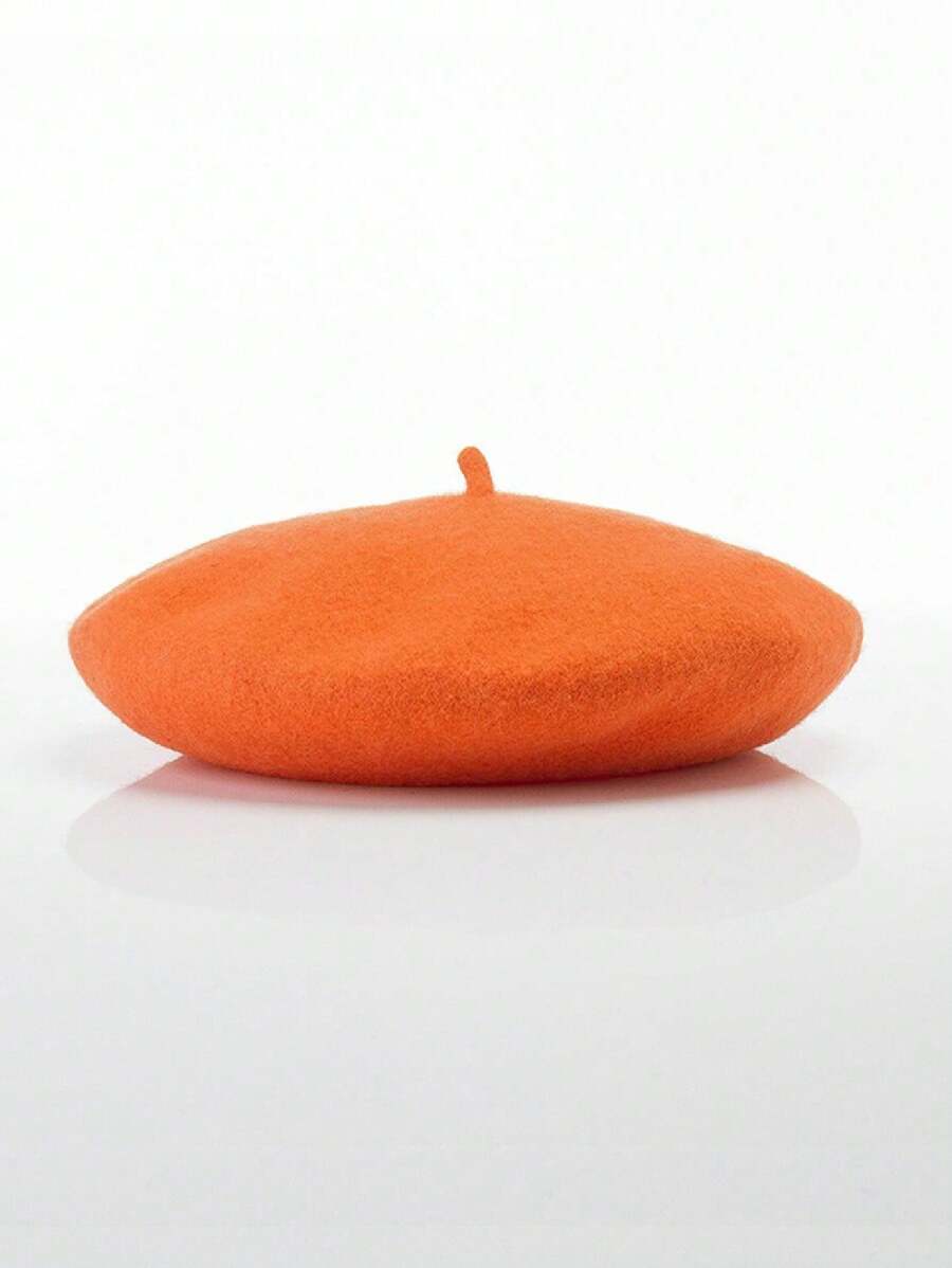 1pc Women Minimalist Candy Color Wool Beret Hat, Cute Solid Color Wool Beret, French Style Beret Cap, Gift - Multicolor - View 1