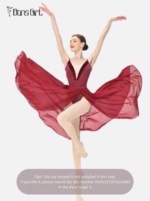 DonsGirl 1 chiếc váy múa ba lê co giãn cao cấp dành cho nữ - Thiết kế bèo nhún bất đối xứng, xẻ tà cao, váy dài, phù hợp cho biểu diễn múa đơn/múa đương đại và lễ hội. - Màu Đỏ Sâu - Xem 4