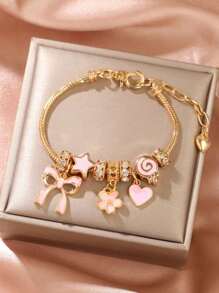 1 Pc Adjustable Gold Crystal Butterfly, Heart, Flower Lollipop Beaded Bracelet, Elegant Gift For Girls