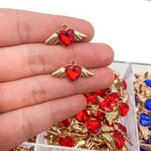 10 pezzi ciondoli a forma di cuore di cristallo con ali di angelo in lega, charms per fai da te per orecchini, portachiavi e artigianato femminile