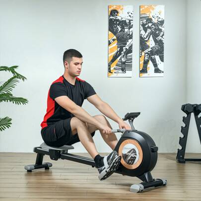 SPORTNOW Rowing Machine, 16-Level Magnetic Rower Machine With LCD Monitor And Phone Holder, Vertical Storage, For Home Gym Cardio Training