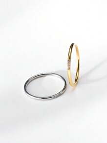 1pc Minimalist S925 Sterling Silver Gold Plated Ultra- Micro Pave Cubic Zirconia Couple Ring, Delicate Luxury Ring