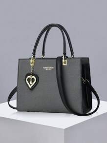 Solidna kwadratowa torba typu tote, klasyczna modna torba na ramię, damska torba dojazdowa z teksturą, duża pojemność torebki, torebka biurowa dla kobiet