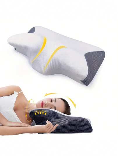 1pc Travesseiro ergonômico/de apoio para pescoço para - Travesseiro cervical com fronha respirável, design contornado para travessas laterais, traseiras e estomacais, hipoalergênico, cores misturadas (branco e cinza), travesseiro para pescoço