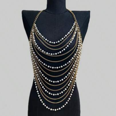 1pc Y2K Multilayered Tassel Chain Body Chain, Suitable For Vacation, Party, Runway, Music Festival And Daily Fashion