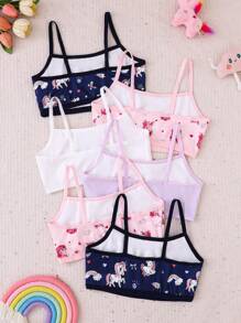 Chatreadl Sutiã confortável com estampa de unicórnio e desenho animado para meninas adolescentes, 6 peças, tecido de seda leitosa, adequado para todas as estações