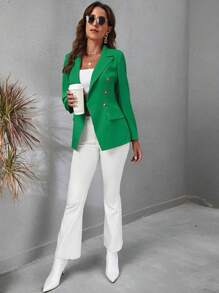 Women's Tailored Blazer Elegant Formal Jacket With Button - Olive Green - View 2