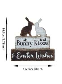 Rustic Wooden Sign - Bunny Kiss And Easter Blessing, Easter Wooden Ornaments, Farmhouse Tabletop Decor With Rabbit Silhouettes, Heart Accents & Bow Details, Holiday Home Desktop Decoration, Perfect For Home, Living Room, Or As A Gift For Easter, Rabbit Decor