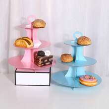1 pieza Soporte plegable para exhibición de tartas de unicolor, para fiestas, comidas, exhibición de tartas de cumpleaños y postres - Rosa - Ver 2