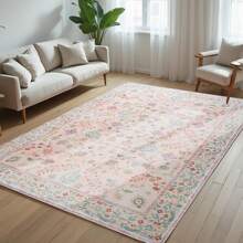 Homore 1pc Area Rug, Washable Faux Wool Throw Rugs For Living Room, 0.3″ Non Slip Low Pile Vintage Boho Carpet For Ding Room,Bedside , Home Office, Bedroomm,Home Decoration,Room Decor,Fall Decor,Halloween Decor - Hồng - Xem 1