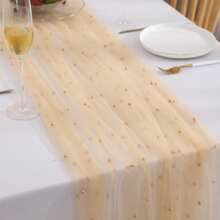 1 件珍珠雪纺桌旗，蓬松蕾丝桌饰，适合生日派对、情人节、舞会