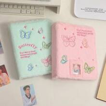 1本A5卡通蝴蝶毛绒相册，磁扣，全封面，内含10页内页，女孩追逐卡片活页相册，精美笔记本收纳盒，返校季文具