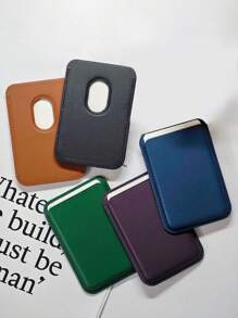 1 pieza Soporte de tarjetas magnético de piel sintética, estuche compacto y práctico para tarjetas, compatible con 12/13/14/15/16 con pegatina trasera para almacenar tarjetas bancarias/de identificación/de acceso y monedas