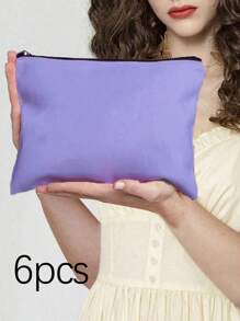 6个空白DIY帆布拉链收纳袋 - 彩色化妆包/铅笔盒，适合收纳小型化妆品、DIY工艺品、洗漱用品、文具、数据线等，多功能帆布袋，适用于家庭、学校和旅行，可涂鸦和手绘DIY - 彩色 - 查看 13