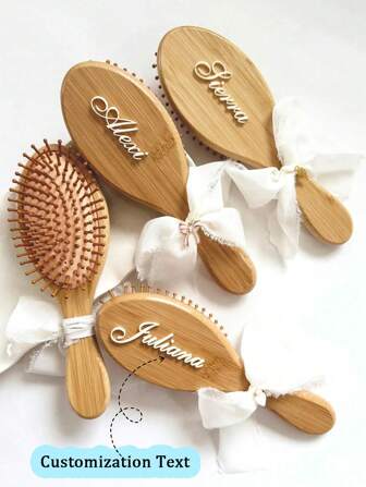 1pc Personalized Bamboo Hair Comb With Name Engraved, Anti-Static Hair Brush, Portable Hair Accessories, Wedding/Anniversary/Birthday Gift, Bridesmaids Gift, Unique Holiday/Party Souvenir, Multi-Functional, Ornamental, Letter Casual, Soft, Unique, Customized, Personalized, Custom, Ideal Gifts For Her, Girlfriend, Her, Boyfriend, Friends,Vacay Vibes