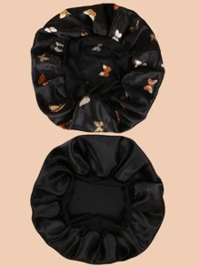1pc Fashion Satin Narrow Braided Head Wrap Cap - Black + Black Butterfly - View 2