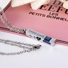 骨灰盒项链 不锈钢条形吊坠项链 立方体纪念骨灰项链 水晶火葬骨灰盒吊坠 男士 - 永远挚爱