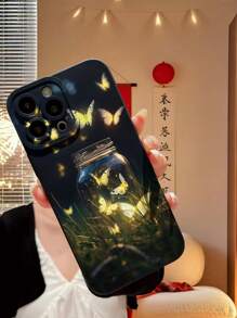 1pc Fashionable Glow Bottle & Butterfly Pattern Camera Full Frame Shockproof Phone Case, Minimalist Design, Compatible With Iphone//OPPO/VIVO/Redmi/ - Black - View 3