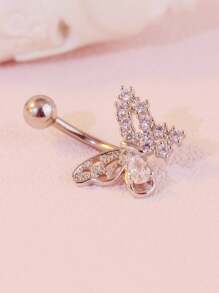 New Stainless Steel Butterfly Zirconia Navel Piercing Ring, Hypoallergenic Belly Button Ring, Fashionable - Butterfly Belly Button Ring - View 3
