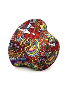 1pc Women's Random Patchwork Fantasy Mushroom Print Reversible Bucket Hat, Suitable For Beach Vacation, Outdoor Travel, Party, Daily Sun Protection