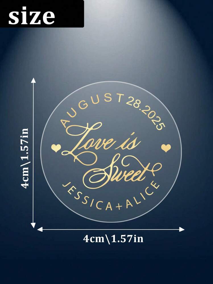 30-240 件定制姓名/日期贴纸、圆形透明金箔、婚礼贴纸、个性化周年纪念标签、定制文字派对礼品标签、烫金、可定制自粘贴纸、派对袋标签、4x4 厘米、金箔/黑色墨水、复活节礼物、适合她、闺蜜、情侣、女朋友、妻子、多功能、装饰性、可重复使用、现代、彩色、可爱、复古、卡通、卡哇伊、有趣、工人、客户、商务/工作/办公室、学校、学校用品、返校、季节精选、办公室和学校用品、定制文具贴纸 - 風格A - 查看 2