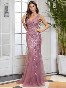 Elegant Floral Sequin Dress, Mermaid Tail Evening Gown For Dinner, Party Dress, Wedding Guest Dress, Formal Dress