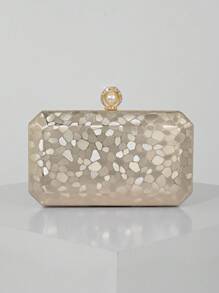 Simple Marble Pattern Box Shape Evening Clutch Bag, Suitable For Wedding, Party, Prom, Ladies Handbag, Shoulder Bag With Chain, Prom Bag For Party - Gold - View 5