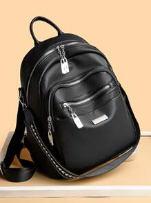 Fashionable Multi-Function Backpack For Women, Korean Style Versatile Soft Leather Shoulder/Crossbody Bag, Large Capacity Female Backpack, 2025 New - Black - View 4