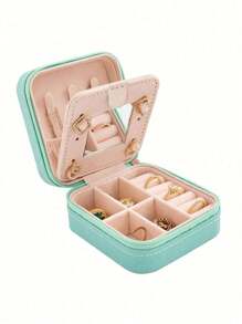 1pc Jewelry Organizer Box, Detachable Compartments Jewelry Storage Box, Ins Style Zipper Jewelry Display Tray, Suitable For Rings, Earrings, Necklaces, Lipsticks