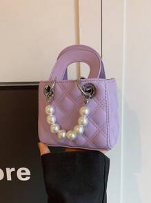 New Embroidered Pearl Chain Handbag Shoulder Bag Phone Mini Square Purse - A - View 17