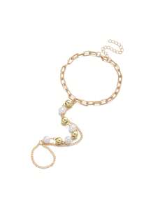 1pc Fashion Party CCB Faux Pearl Toe Ring,Suitable For Women, Party & Vacation Wear - Multicolor - View 6