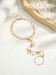 1pc Fashion Party CCB Faux Pearl Toe Ring,Suitable For Women, Party & Vacation Wear - Multicolor - View 3