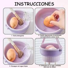 Limpiador de Brochas de Maquillaje 3 en 1 Cesta de Secado Multifuncional con Mango Cesta Limpiadora de Silicona Alfombrilla Limpiador de Esponja. - Multicolor - Ver 6