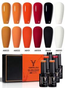 10ML YOKEFELLOW Orange Gel Nail Polish Set, Pumpkin Orange Color Red Black Semi-Permanent Fall Acrylic Nails Set Collection For Nails Soak Off UV/LED For Home Salon Nail Art DIY And Holiday Gift Collection For Women Girls - 彩色 - 查看 16