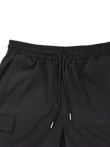1pc Men's Outdoor Solid Color Pocket Drawstring Waist Cargo Shorts, Summer