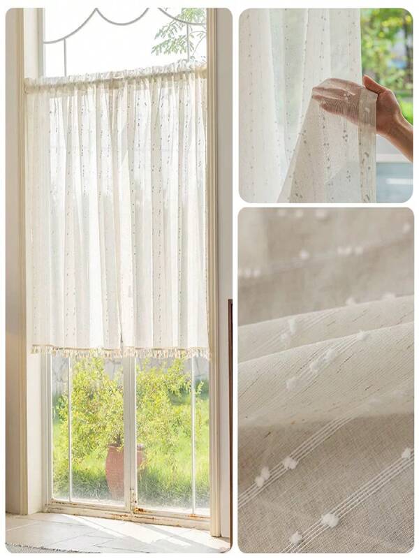 1 pièce Rideau de style bohème à double couche en voile de dentelle, avec une conception de poche pour rideau, facile à accrocher, en tissu polyester doux, disponible en plusieurs tailles pour s'adapter à différents scénarios, convient pour la chambre à coucher