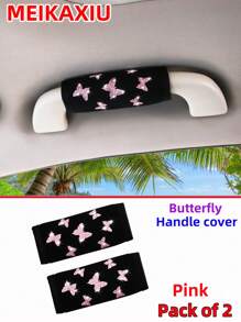 MEIKAXIU 2pcs Bowknot Bling Bling Fabric Soft Breathable Car Grab Handle Protective Cover, Universal Car Interior Accessories - Butterfly - View 14