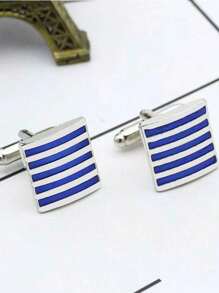 1 Pair Fashionable Blue And Red Striped Cufflinks, European And American Style Business Casual Cuff Links Accessory For Men And Women's Suit Shirts
