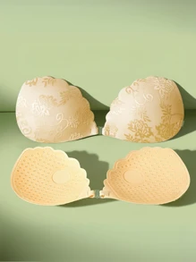 1 Piece Of Sticky Bra Skin Color Lace Invisible Breast Stickers Gathered Strapless Nipple Stickers - Apricot - View 1