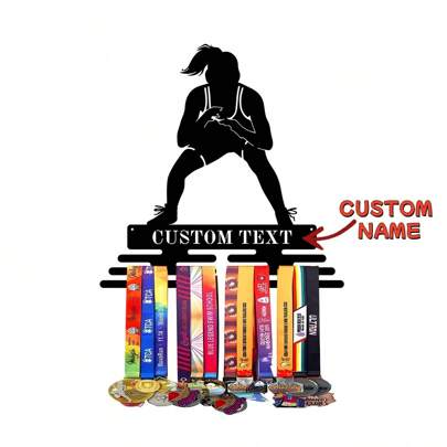1pc Customized Sports Medal Display Rack, Personalized Name Text Medal Holder, Iron Art Wall Decor Hanging Rack