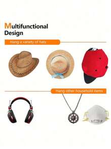 5pcs Baseball Cap Hooks, Multipurpose Damage-Free Hanger For Bags, Suitable For Home, Shopping Mall, Dormitory, Etc.