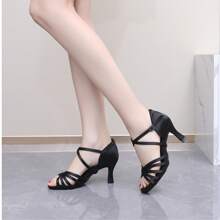 1 Pair Women's Latin Dance Shoes, Soft Sole, Satin High Heel, Professional Dance Shoes For Dancing School, Dance Learners, Suitable For Festivals And Dance Practice