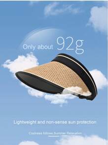 Sombrero de sol 2025 nuevo de plástico negro hueco con protección UV para el rostro, sombrero de paja trenzada para el verano