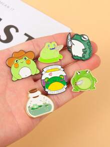 1pc Cute Cartoon Frog Design Funny Shape Metal Oil Drop Brooch - Multicolor - View 2