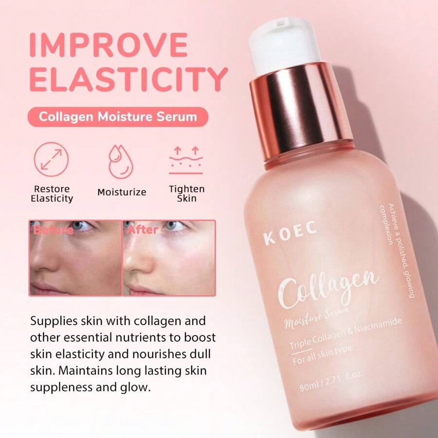 KOEC 80毫升三重胶原蛋白精华液 - 韩国护肤日常保湿面部精华 - 粉色 - 查看 1