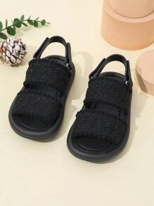Toddler Solid Soft Bottom Beach Sandals, Boys' Fashionable Casual New Style Flat Sandals - Black - View 2