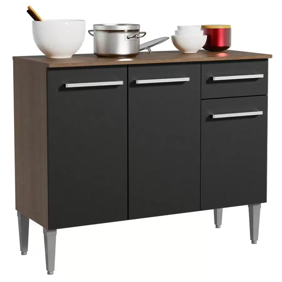 Gabinete Bajo Cocina Madesa Emilly 3 Puertas Color Marrón/negro