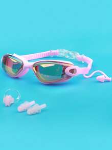 SHENYU 防雾防紫外线游泳镜套装（带耳塞和鼻夹）、海滩必需品、海滩配件、泳池浮板 - 粉色 - 查看 8